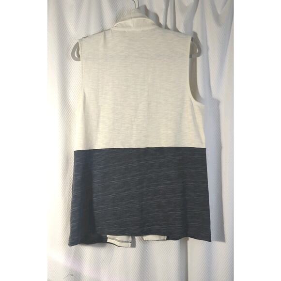 T By Talbots lightweight Vest Shawl Collar Ivory Navy Knit Neutral Womens Large - Picture 4 of 7